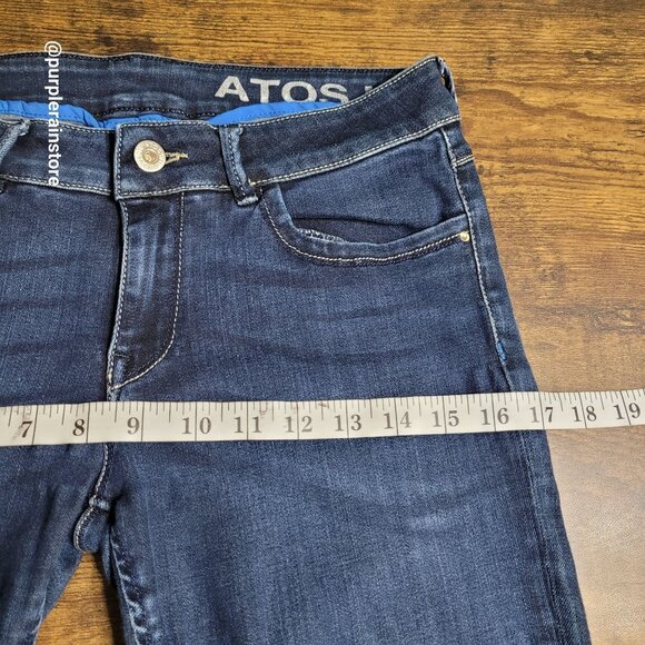 ATOS Lombardini Jeans 28 Skinny Mid Rise Rainbow Spell Out Dark Dark Wash - Picture 7 of 11
